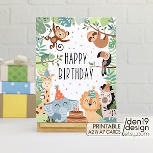 Alles Gute zum Geburtstag druckbare Karte / Dschungeltiere Instant Download PDF