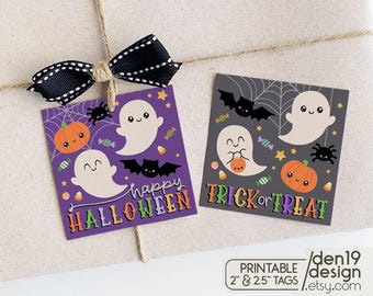Halloween-Geschenkanhänger zum Ausdrucken / Quadratische Geschenkanhänger / 2" & 2,5" Keksanhänger
