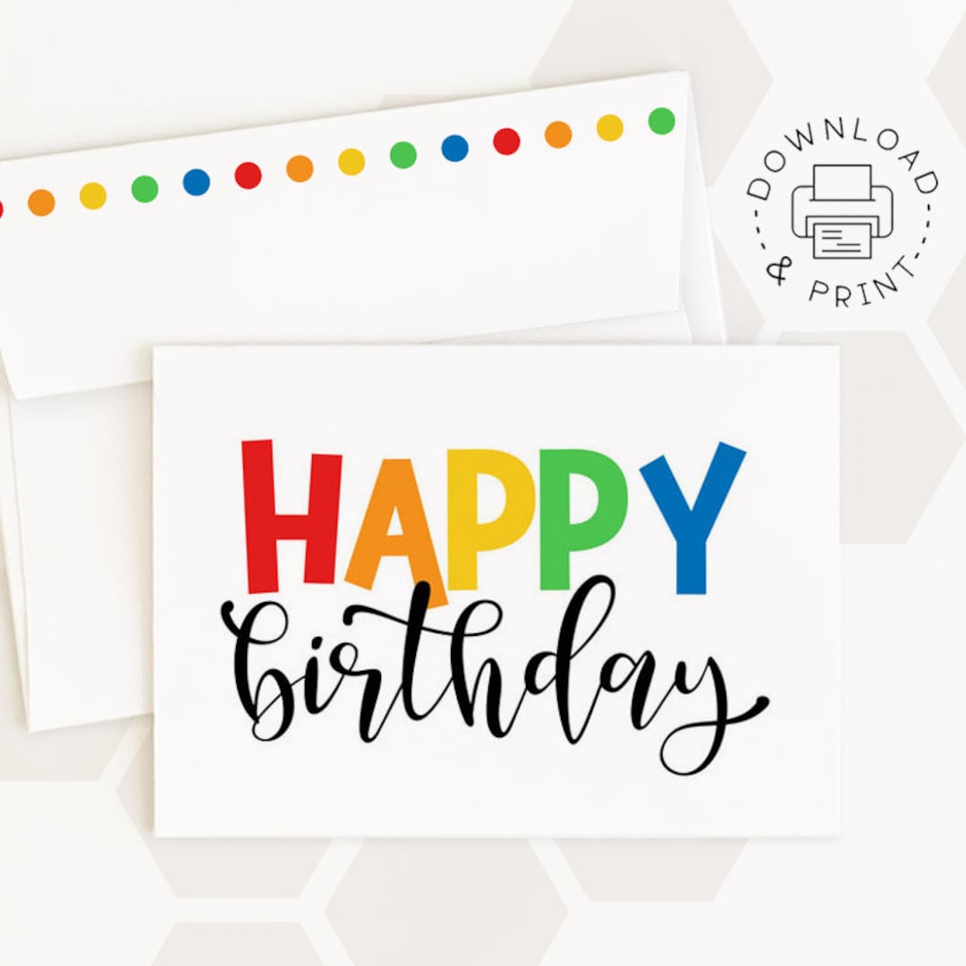 Happy Birthday Printable Card and Envelope / Instant Download PDF ...