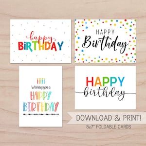 Set of 4 Printable Birthday Cards / Happy Birthday Card / - Etsy