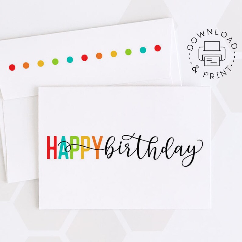 Happy Birthday Printable Card and Envelope / Instant Download - Etsy