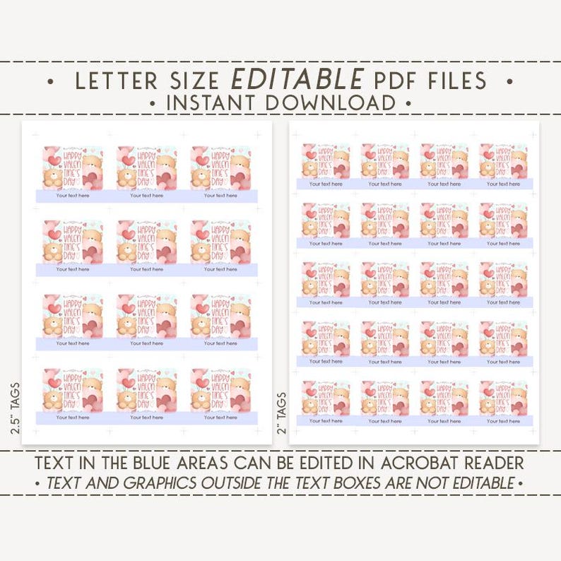 Editable & Printable Gift Tags / Teddy Bear Happy Valentine's Day Tag ...