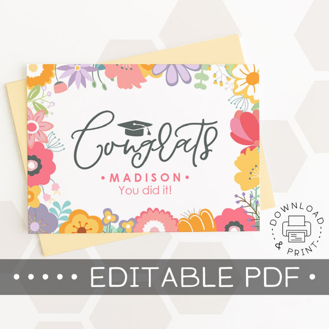 Editable & Printable Congrats Card / Instant Download PDF / Graduation ...