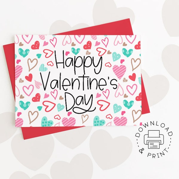 Happy Valentine's Day Printable Card / Instant Download PDF / Card Template