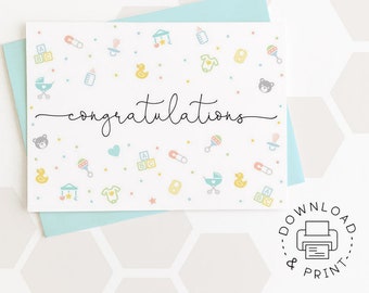 Congratulations Printable Card / Instant Download PDF / Baby Card Template / Baby Shower Card