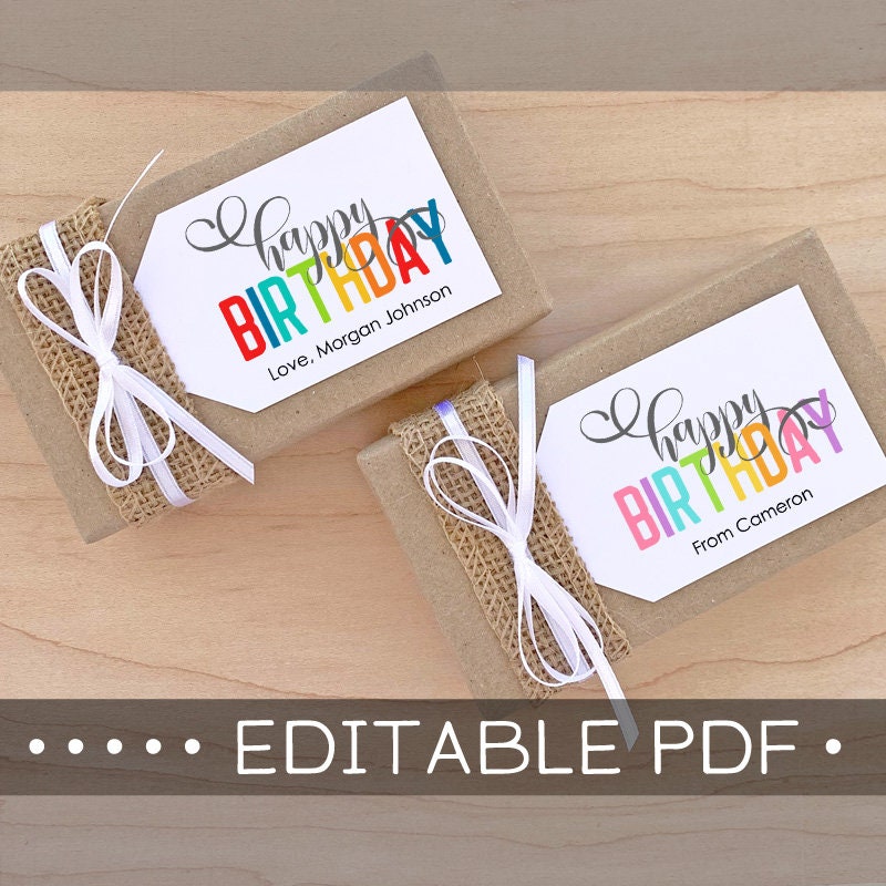 Editable & Printable Gift Tags / Happy Birthday Gift Tag / - Etsy