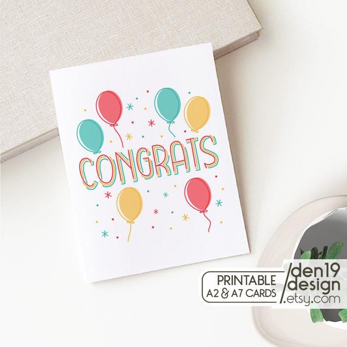 Congrats Printable Card / Instant Download PDF / Card Template - Etsy
