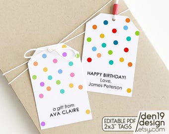 Confetti Gift Tags: Editable Favor Tag Template (PDF)