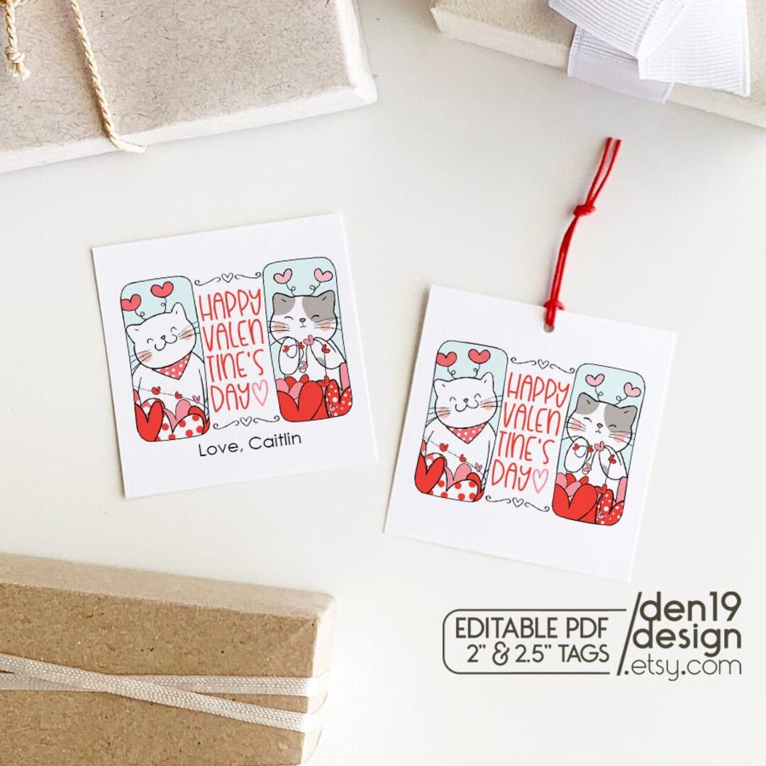 Editable & Printable Gift Tags / Cat Happy Valentine's Day Tag - Etsy UK