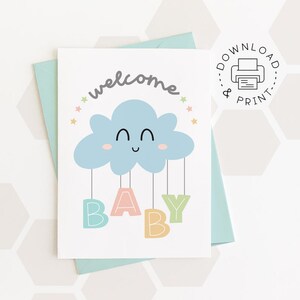 Printable Welcome Baby Card / Cloud Baby Card Template / Instant ...