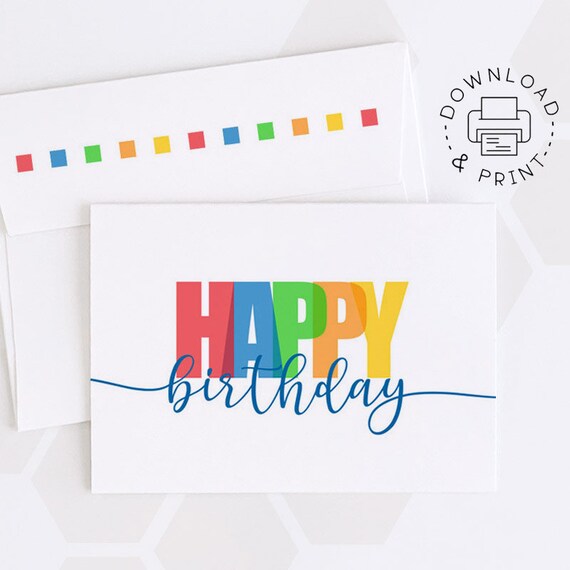 Happy Birthday Printable Card and Envelope / Instant Download - Etsy