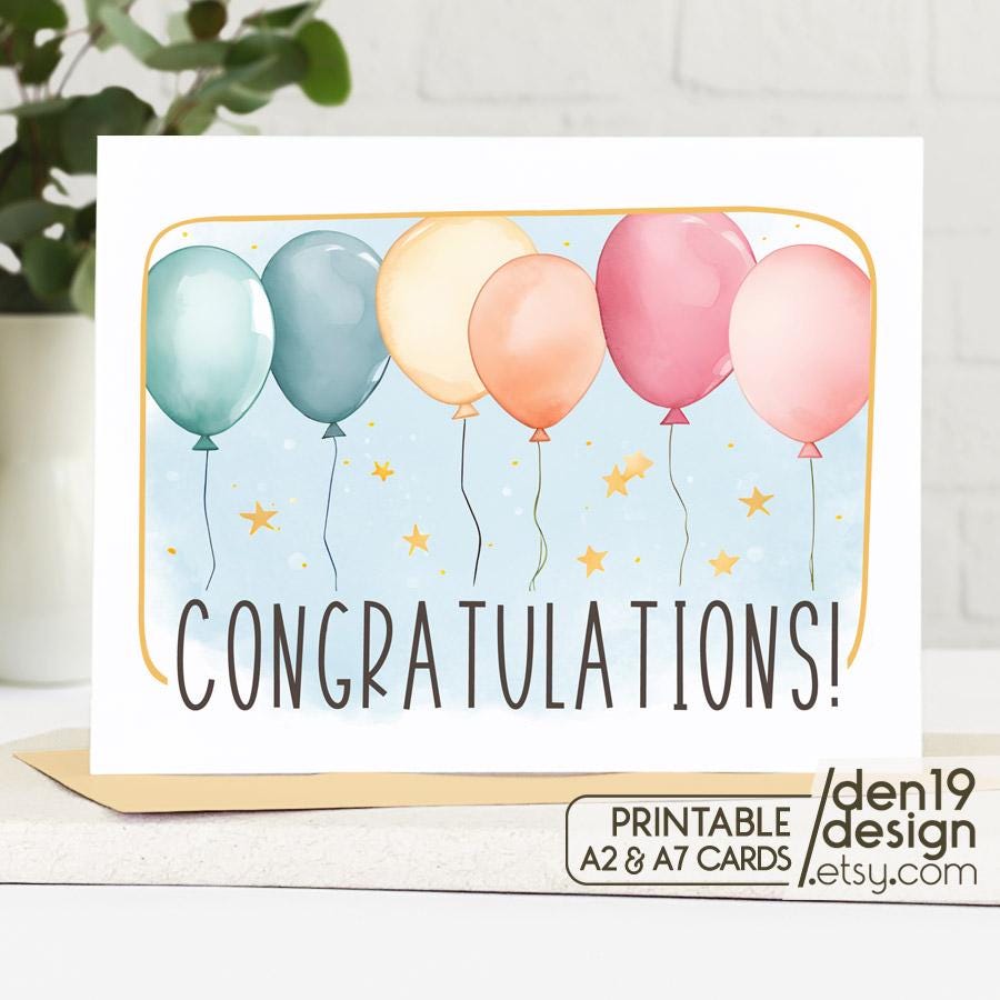 Congratulations Printable Card / Instant Download PDF / Card Template ...