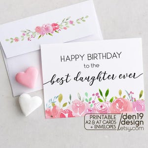 Buon compleanno alla figlia migliore di sempre, biglietto e busta stampabili / PDF scaricabile immediatamente / Modello biglietto e busta