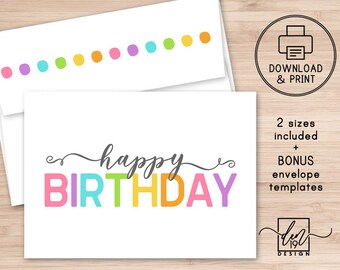 Happy Birthday Printable Card and Envelope / Instant Download | Etsy