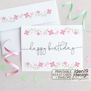 Happy Birthday Printable Card And Envelope / Instant Download PDF / Birthday Card Template