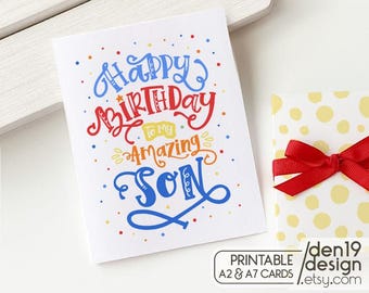 Happy Birthday Son Card: Printable PDF (A2/A7 Foldable Cards)