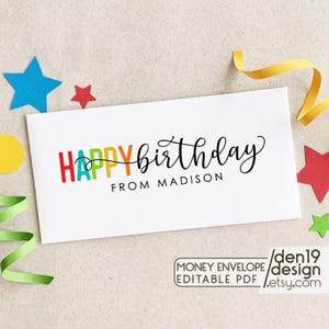 編集可能で印刷可能な誕生日のお金のギフト封筒 / PDF をすぐにダウンロード