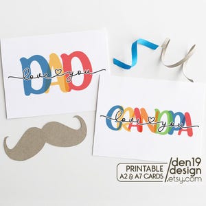 Tarjetas imprimibles "Te amo papá" y "Te amo abuelo" / Descarga instantánea en PDF / Plantilla para el Día del Padre