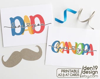 Printable Cards Love You Dad & Love You Grandpa / Instant Download PDF / Father's Day Card Template