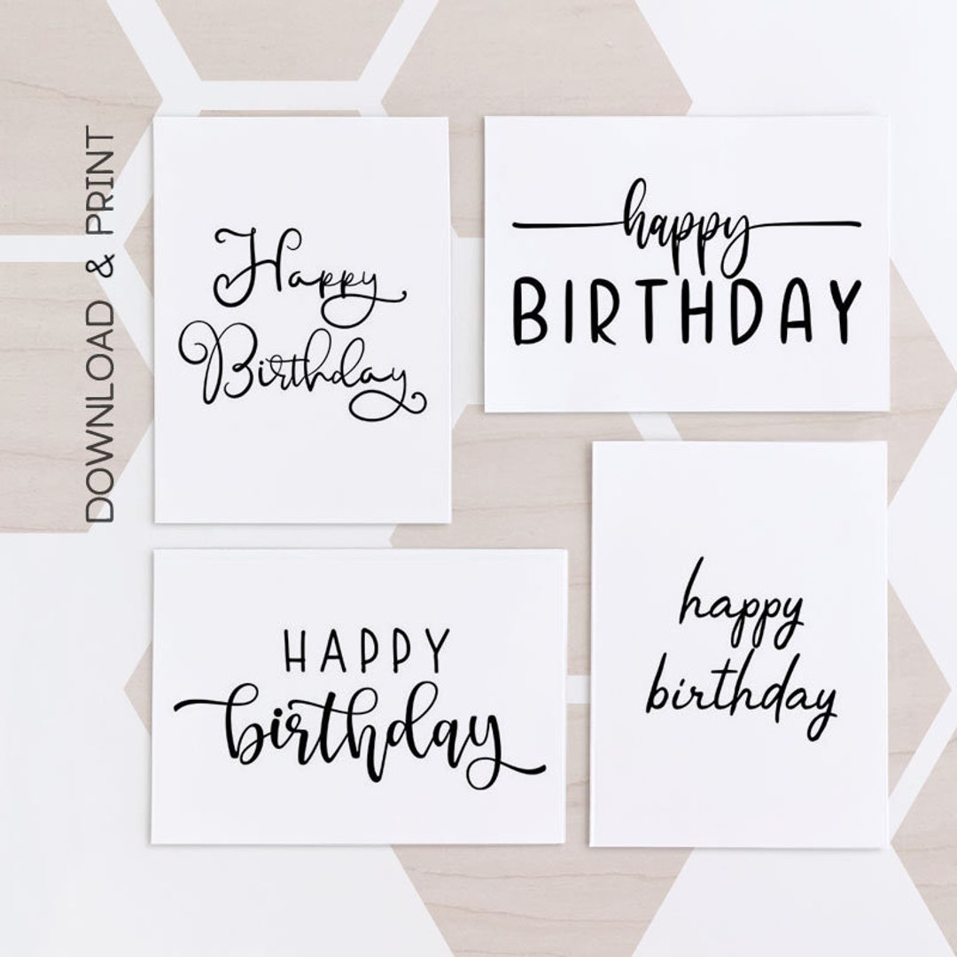 Set of 4 Printable Birthday Cards / Minimal Happy Birthday - Etsy