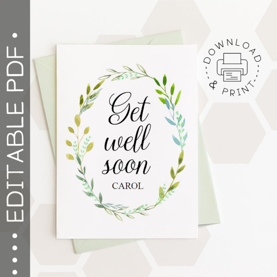 Editable & Printable Get Well Soon Card / Instant Download PDF / Card ...