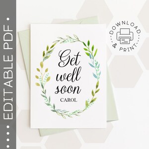 Editable &amp; Printable Get Well Soon Card / Instant Download PDF / Card ...