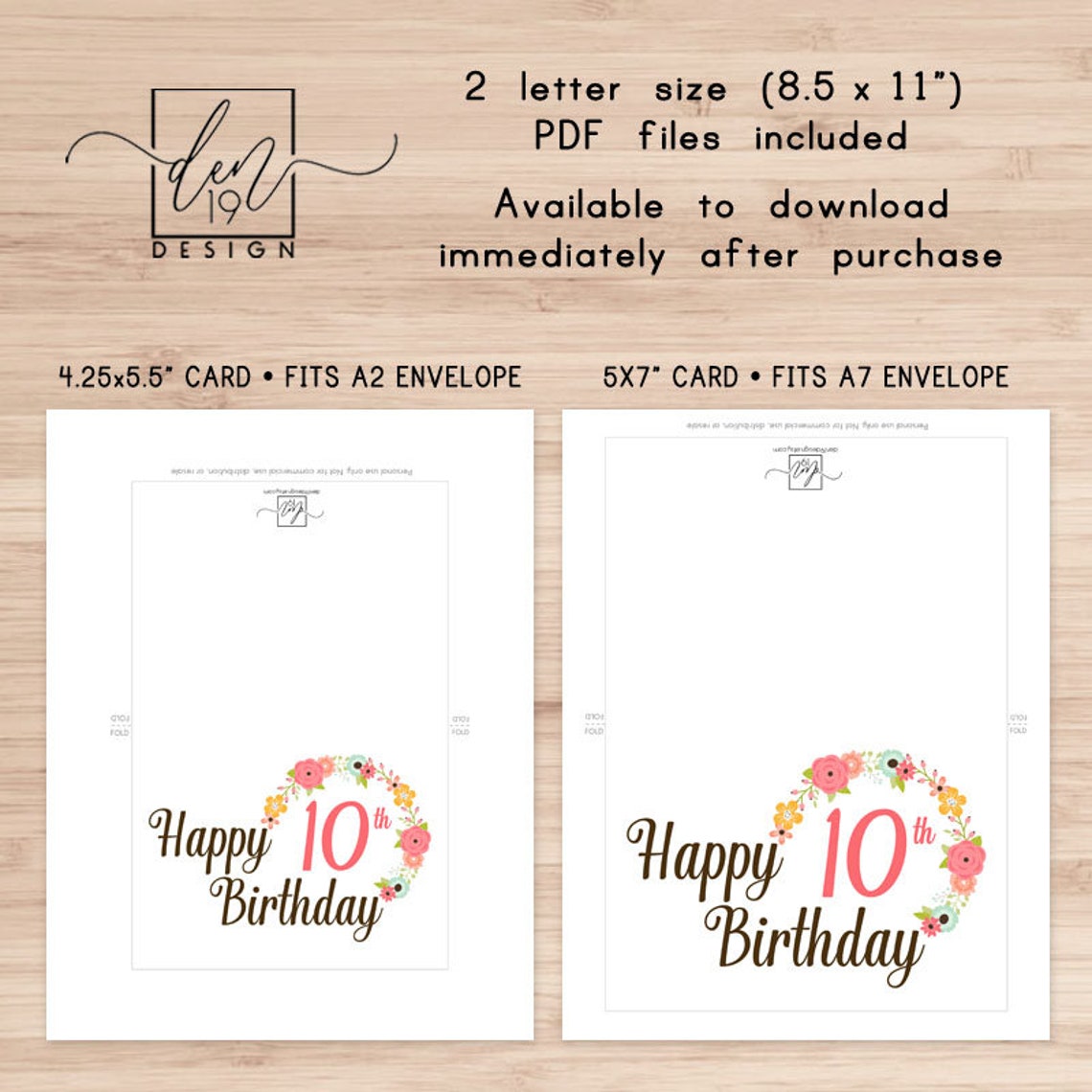 Printable Happy 10th Birthday Card / Instant Download PDF / | Etsy