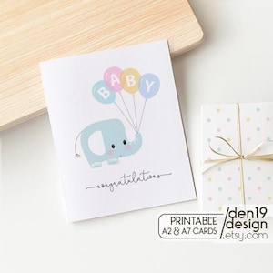 Elephant Baby Shower Card: Printable Congratulations Card (PDF)