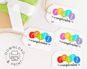 Etiquetas de regalo imprimibles / Feliz Cumpleaños / Etiqueta de regalo de feliz cumpleaños en español / Etiquetas de regalo de cumpleaños en dos colores