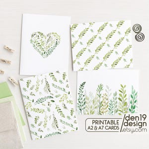 Conjunto de 4 cartões de vegetação para impressão / modelo de cartão de nota em branco / download instantâneo