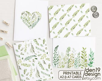 Ensemble de 4 cartes de verdure imprimables / modèle de carte de correspondance vierge / téléchargement immédiat