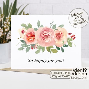 All Occasion Editable & Printable Card / Instant Download PDF / Floral Greeting Card Template