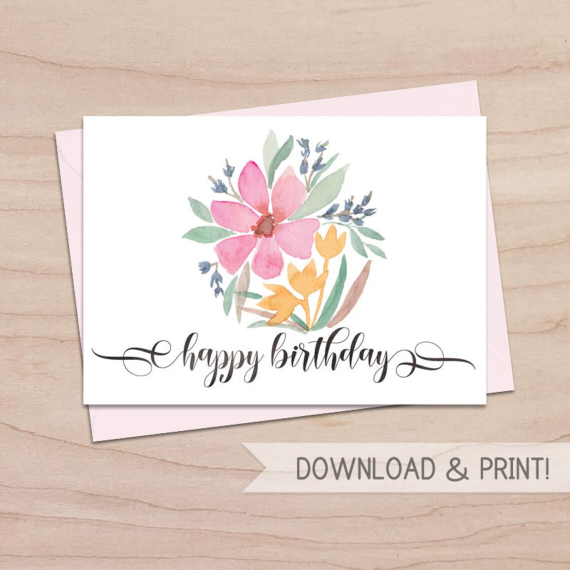 Set of 4 Printable Birthday Cards / Floral Happy Birthday Card - Etsy