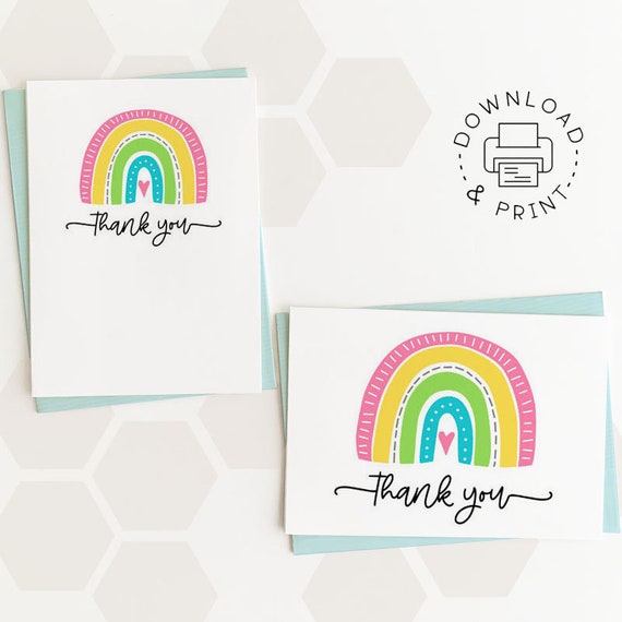 Thank You Printable Card / Instant Download PDF / Rainbow - Etsy