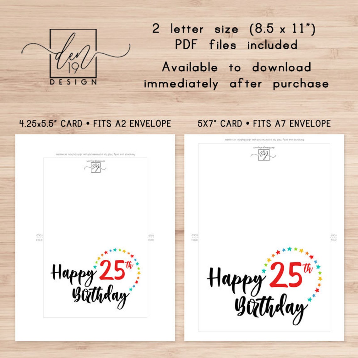 Printable Happy 25th Birthday Card / Instant Download PDF / | Etsy