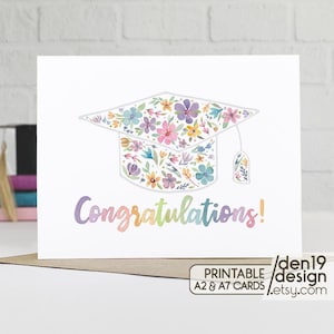 Gefeliciteerd afdrukbare kaart / Instant download pdf / Floral afstuderen kaartsjabloon