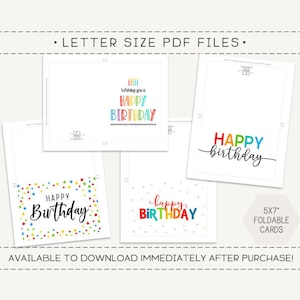 Set of 4 Printable Birthday Cards / Happy Birthday Card / - Etsy