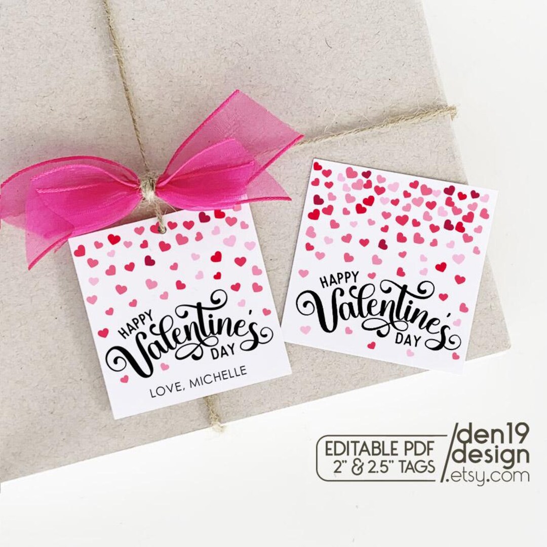 Editable & Printable Gift Tags / Hearts Happy Valentine's Day Tag ...