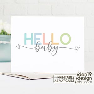 Tarjeta imprimible de Hola Bebé / Descarga instantánea en PDF / Tarjeta neutra para recién nacido / Plantilla de tarjeta para baby shower