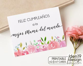 Feliz Cumpleaños Mamá Card: Floral Birthday Card (PDF Download)