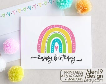 Happy Birthday Printable Card And Envelope / Instant Download PDF / Rainbow Card Template