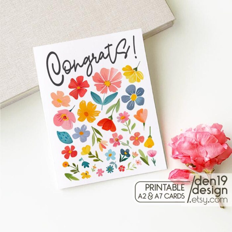 Floral Congrats Printable Card / Instant Download PDF / Card Template ...
