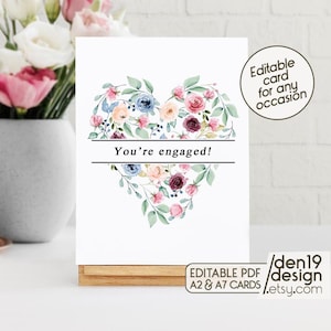 Carte modifiable et imprimable toutes occasions / Téléchargement instantané au format PDF / Modèle de carte de voeux florale