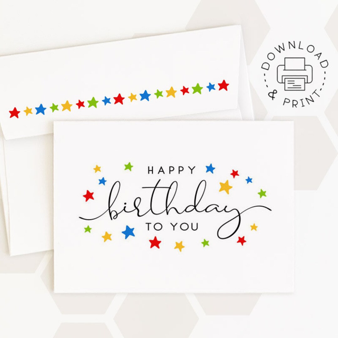 Happy Birthday Printable Card and Envelope / Instant Download PDF ...