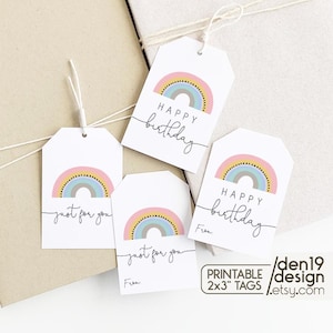 Printable Gift Tags / Happy Birthday Gift Tag / Just For You Gift Tag / Rainbow Gift Labels