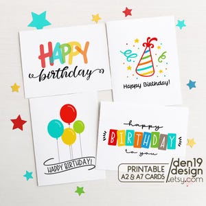 Lot de 4 cartes d'anniversaire imprimables / carte de joyeux anniversaire / téléchargement immédiat / modèle de carte