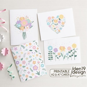 Lot de 4 cartes florales imprimables / modèle de carte de correspondance vierge / téléchargement immédiat