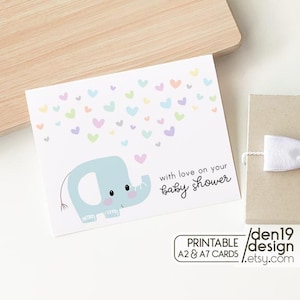 Elephant Baby Shower Card: Neutral Printable PDF (A2 & A7)