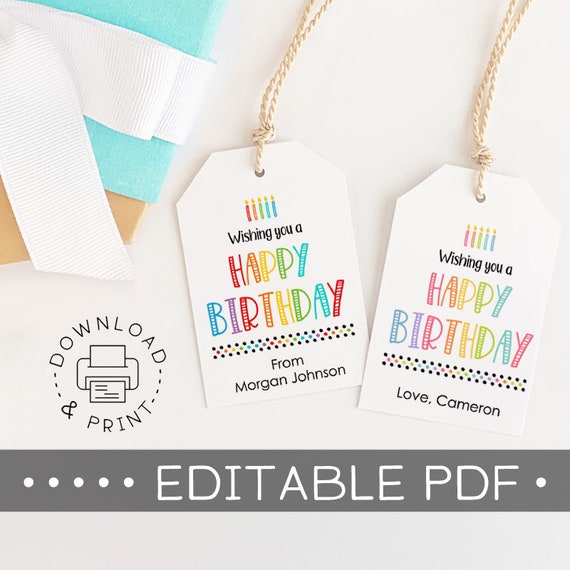 Editable &amp; Printable Gift Tags / Happy Birthday Gift Tag / - Etsy