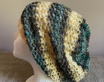 Summer Slouchy Hat in Teal, Brown & Soft Gold Shades (L9)